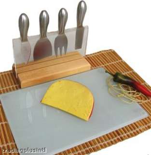 Stainless Steel 6pc Cheese Knife Set w/ Magnetic Stand & Board 