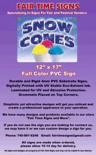SNOW CONES Concession Sign   Rectangle PVC Full Color Laminated Sign 