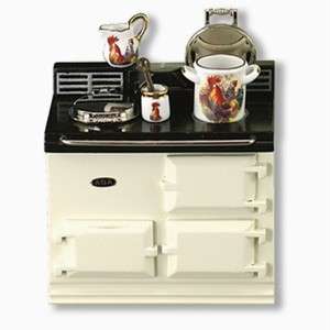   BEIGE AGA STOVE Reutter Miniature Cookware + Rooster Design Pans 112