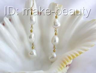 CLASSIC white baroque freshwater pearls dangle earrings 14K  