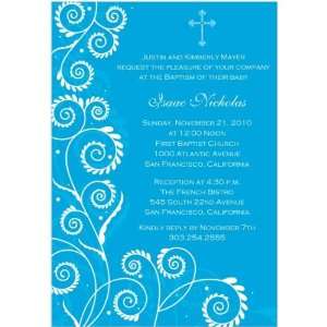   Contemporary Vine with Cross Boy Baptism Invitations   Set of 20 Baby
