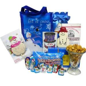 Let It Snow Snowman Tote Bag   Christmas Cookie and Candy Gift Basket