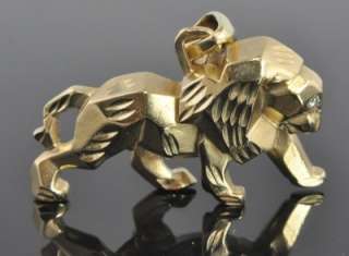   Vtg Michael Anthony 14K Gold Heavy Abstract Cubic Lion Diamond Pendant