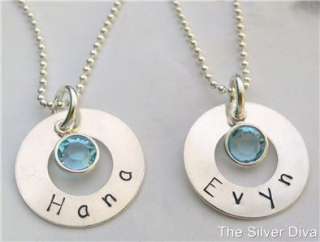 Sterling Silver Necklace Custom Personalized Circle Mom  