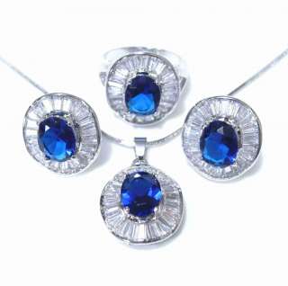   sapphire cz pendant studs Ear ring Set white gold pt princess  