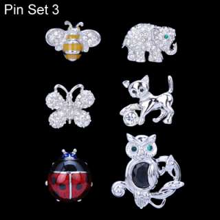 Set of 6 Pins Brooch Encrusted With Swarovski Crystals  