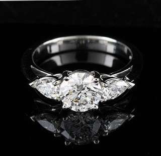 Platinum Diamond with Pear Shape Side Stones Engagement Ring  