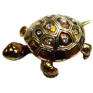   Brown Turtle Enameled Bejeweled Crystal Trinket Box 