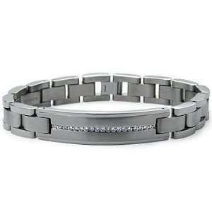  Mens Titanium Cubic Zirconia Diamond CZ ID Link Bracelet 