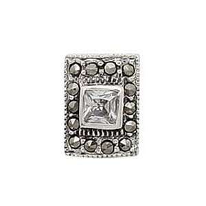  Sterling Silver Marcasite Square Cubic Zirconia Pendant Jewelry