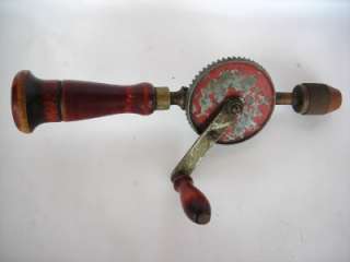 Vintage Hand Held Drill Tool Wood Handle  