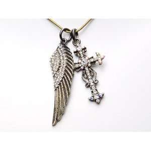   Angel Studded Wing & Holy Cross Pendant Custom Necklace Jewelry
