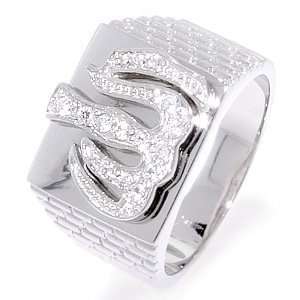  Sterling Silver CZ Arabic Allah Mens Ring Jewelry