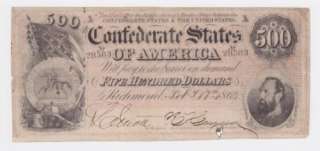 1864 Confederate 500 Dollar Note,  T 64  