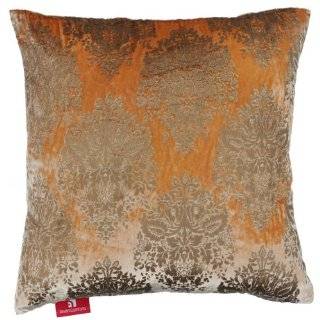   Decorative Throw Pillow   18 x 18 x 6, Printed Velvet   Fiery Orange