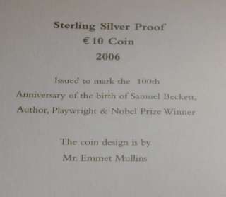 IRELAND TEN EURO SILVER PROOF COIN SAMUEL BECKET 2006.  