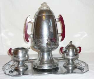 Vintage Silver Tone Electric Coffee Pot and Serving Set, Includes 