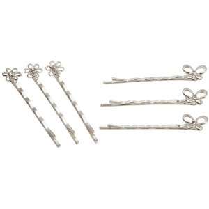 Jewelry Designer Decorated Bobby Pins 6 Pack Assorted Silver Flower 