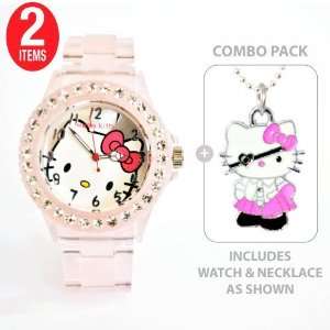  Hello Kitty Sports Quartz Wrist Watch Translucent Pink with Diamond 
