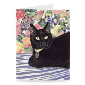 Black Cat (pastel on paper) by Anne Robinson   Greeting Card (Pack of 