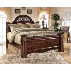 King Poster Bed by Ashley   Deep Dark Red Finish w/ Replicated Mahog 