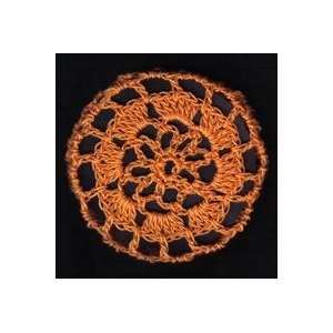    Orange Floral Crocheted Hair Bun Cover  LARGE 