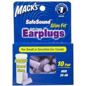 Macks SafeSound Slim Fit Foam Earplugs   10 pair (Quantity of 5)