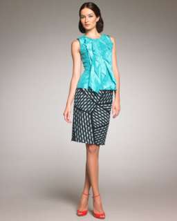Ruffle Front Taffeta Blouse, Tweed Pencil Skirt & Classic Skinny Belt