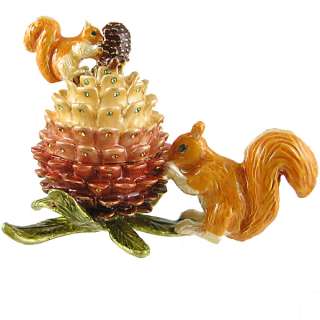 Squirrel w/Pine Cone Bejeweled Trinket Jewelry Box Collectible 