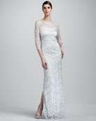 zoom kay unger new york three quarter sleeve lace gown
