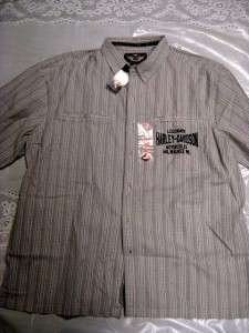   Harley Davidson Gray striped button front s/s shirt Mens M XXL  