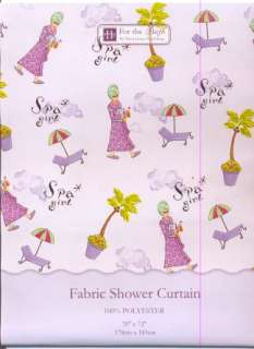   Up for bid we have this adorable Spa Girl shower curtain and hook set