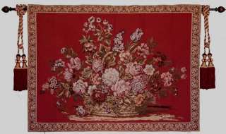 BURGUNDY CHENILLE FLORAL TAPESTRY WALL HANGING 38x 55  