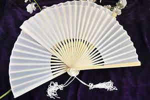 36 X White fabric folding hand fans with tassel @  
