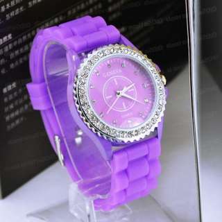 Luxury Geneva Silicone Womens Wrist Watch with Crystal Decor 7 Colors 