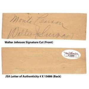 HOF Walter Johnson Signed 1.5x4.25 Paper Cut JSALOA With Monte Pearson 