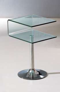 Modern Side End Table Square Clear Glass Steel Chrome  