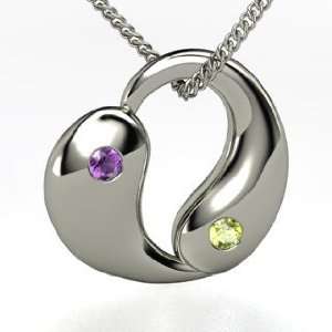  Yin Yang Heart, Sterling Silver Necklace with Amethyst 