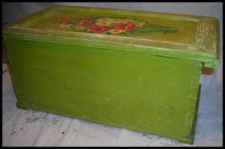 antique green painted BRIDES BOX chest 1900s wooden primitive art 