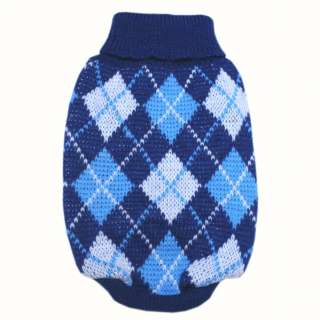 888 XS~M Blue Turtle Neck Check Sweater / Dog Clothes  