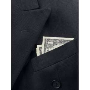 Black Wool Suit with American Dollar Bills in the Pocket Photographic 