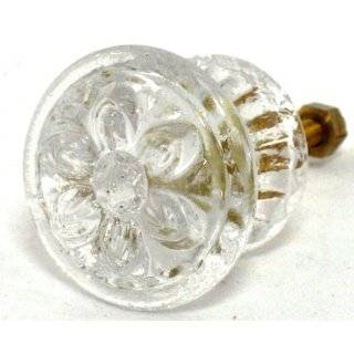 Old Floral Glass Cabinet Knobs 4pc, Cupboard Drawer Pulls & Handles 