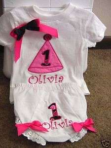 Personalized Girl Happy First Birthday Shirt Bloomers  