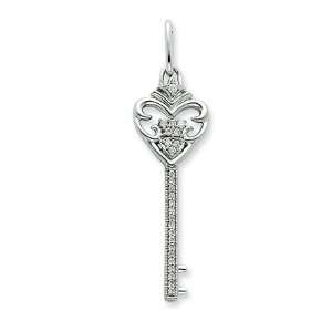   Decorative Heart, Diamond Key Pendant in 14 Karat White Gold Jewelry