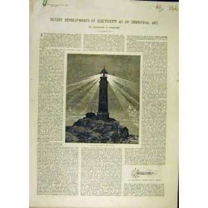  1888 Electric Light House Telegraph Furnace Train Print 