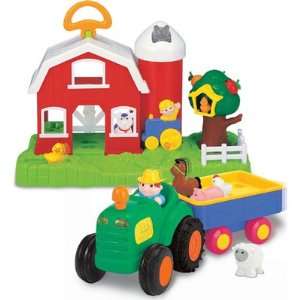 Kiddieland Farm & Tractor Set with 5 Farm Animals & 1 Farmer Figure