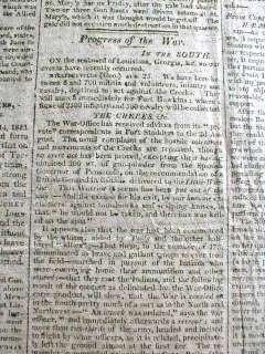   of 1812 newspaper CREEK INDIAN WAR BEGINS Battle of Burnt Corn ALABAMA
