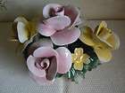   Italia Handcrafted In Italy White Woven Basket Pink Roses Beautiful