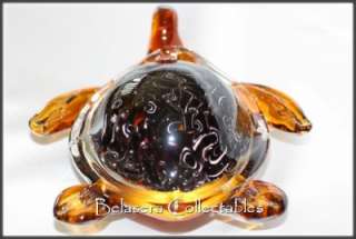 Large Italian Amber Art Glass 17cm Colorful Turtle Figurine  