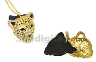 Hot Rhinestone Leopard Tiger Jaguar Lion Head Necklace  
